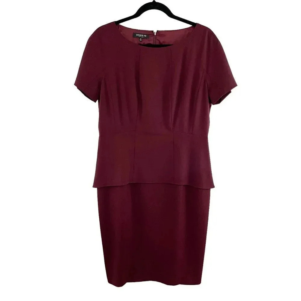 Lafayette 148 Maroon Peplum Layered Look Wool Blend Retro Dress Women's Size 10